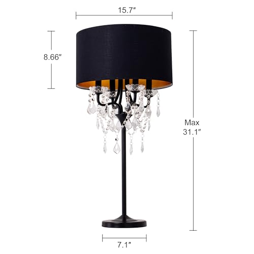 Drum Shade Black Crystal Table Lamp