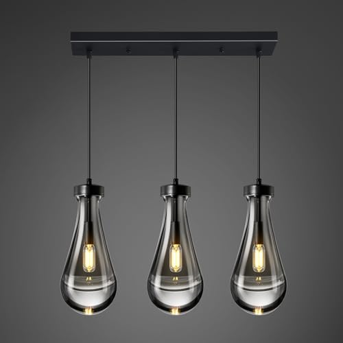 Raindrop Pendant Lights Kitchen Island Teardrop Black Hanging Light Fixtures Clear Solid Glass Pendant Light Modern Chandeliers for Dining Room Porch Corridor Living Room