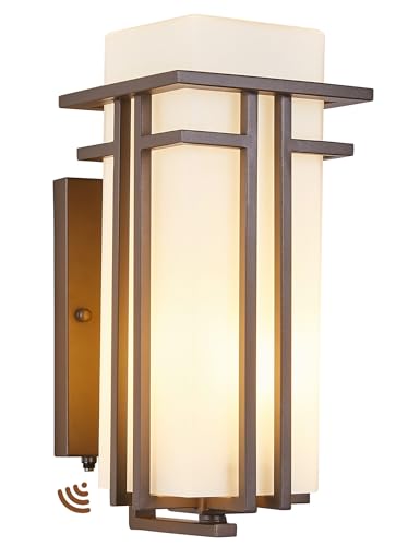 15.35"H Matte Brown Outdoor Wall Light Large Outdoor Wall Lantern Oil Rubbed Bronze Exterior Light Fixture Waterproof Metal with Frosted Glass Sconce Light for Porch Garage Front Door