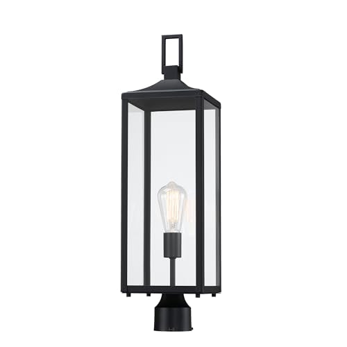 25.6” Hardwired Outdoor Post Lamp for Residential Sidewalk Lamp Post Outdoor Lighting for Exterior Gate Post Pier Mount Lights Large Size Steel and Glass 25.6inch Exterior Pillar Lantern