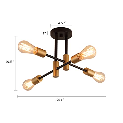 Black and Gold Modern Sputnik Chandelier Ceiling Light Fixtures