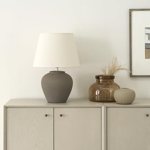 Home 20" Brown Matte Ceramic Table Lamp with Fabric Shade