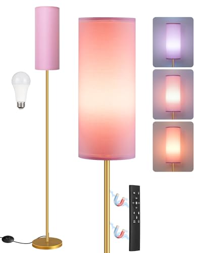 Dimmable Pink Floor Lamp for Living Room with Remote and Foot Switch