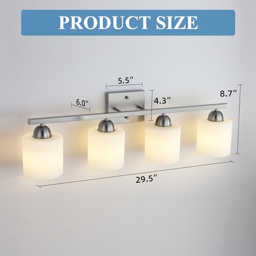 Stainless Steel Milk Glass Vanity Lights for Bathroom