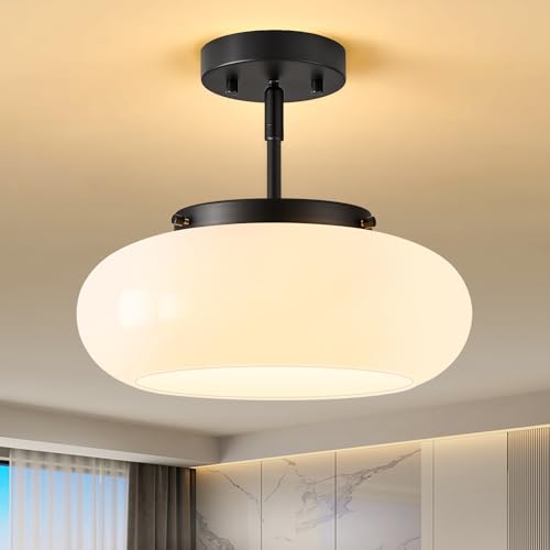 Mid Century Modern Black Semi Flush Ceiling Light 12.6 Inch