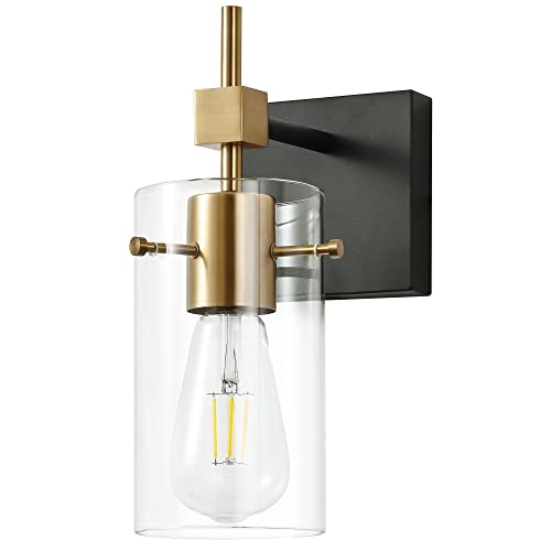 1 Light Vintage Vanity Light Bathroom Light Fixture Over Mirror for Bath Glass Shade Wall Light Black and Brass Lighting Fixture