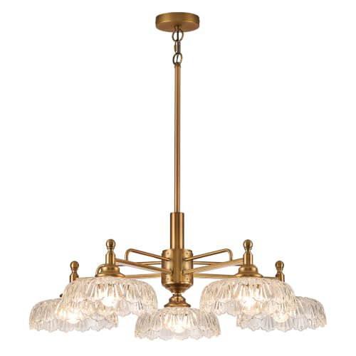 Chandelier Pendant Lights Fixture Vintage Pendant Lighting Fixtures 5 Lights Brass Chandelier E26 Base Clear Glass Hanging Lamp for Kitchen Island Dining Room Living Room