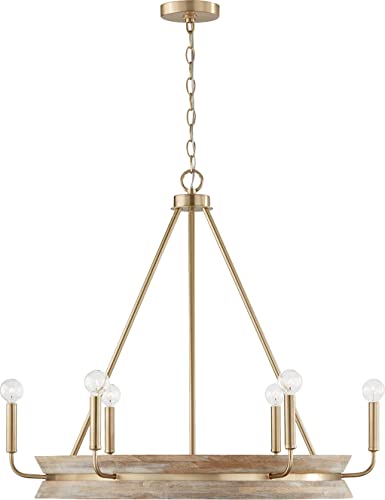 Capital Lighting 447361WS Finn Modern Farmhouse Handcrafted Mango Wood Round Chandelier
