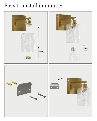 Hammered Glass Wireless Battery Operated Wall Sconces Set of Two Gold