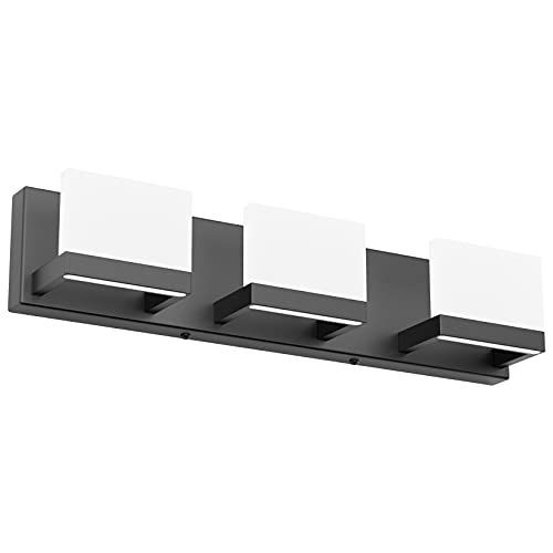3 Lights Black Dimmable LED Vanity Light for Bathroom Up and Down Black Modern Bathroom Wall Light Fixtures Over Mirror