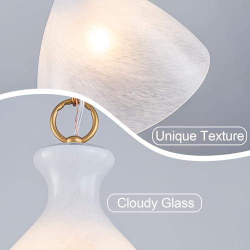 EDSILIVE Vintage Cloudy Glass Pendant Lights Kitchen Island 12" Milk White Hanging Ceiling Light Fixture with Gold Finish for Dining Room Kitchen Table