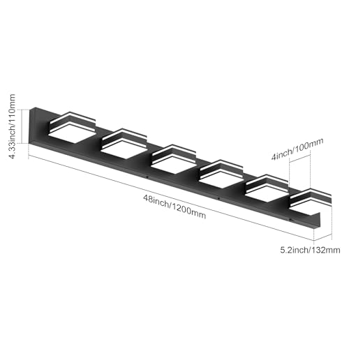 48inch Black Bathroom Vanity Light with 5 Color Temperatures