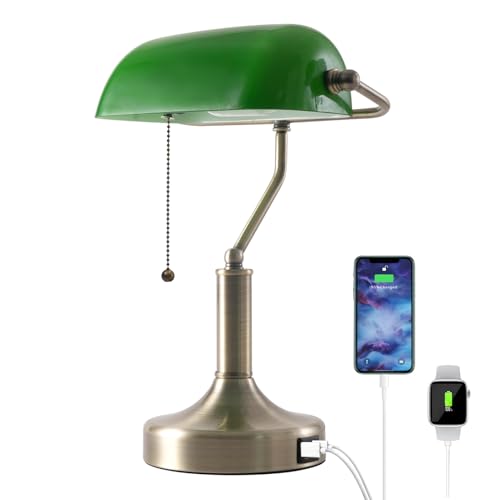 Banker Desk Lamp Green Glass