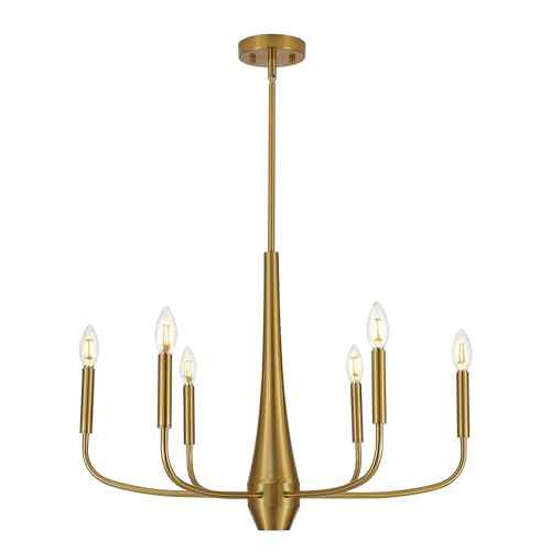 Gold Chandelier Light Fixture, 6-Light Modern Farmhouse Kitchen Chandeliers Over Table Hanging, Industrial Metal Chandeliers for Dining Room Entryway Bedroom Living Room Foyer Hallway