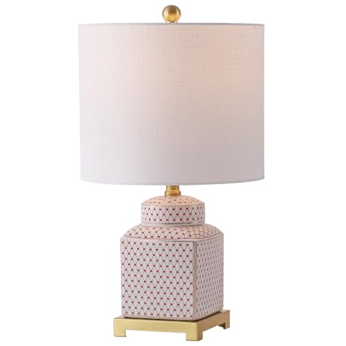 Cleo 21.5" Red & White Ceramic Table Lamp with Brass Base