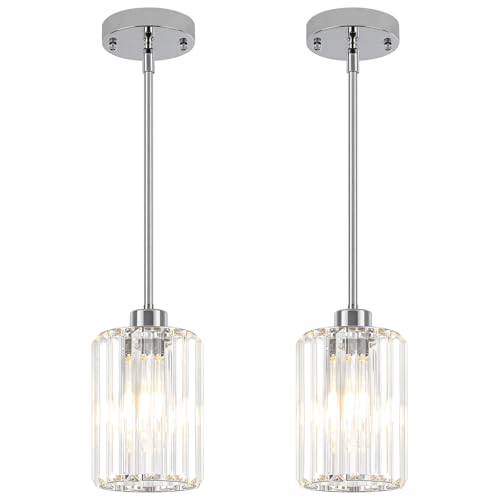 2 Pack Chrome Pendant Lights Over Island Modern Crystal Kitchen Lighting (2 Count)