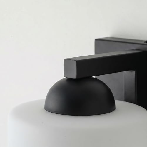 1 Light Black Bathroom Vanity Light with White Glass Shade