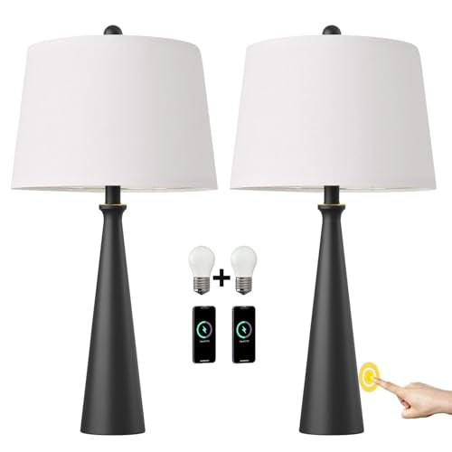 Modern Metal Table Lamp for Bedroom Set of 2