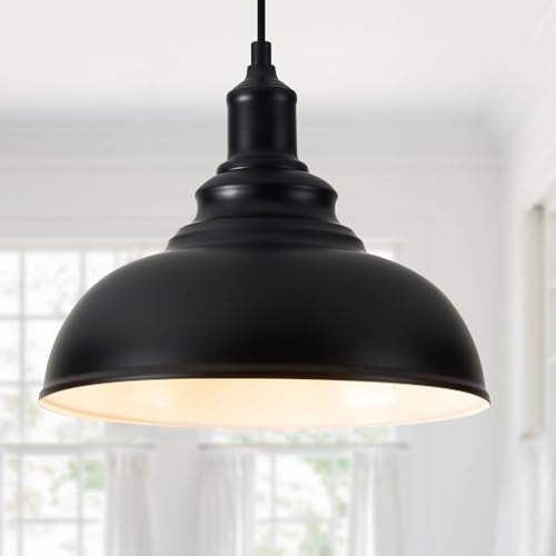 2 Pack Farmhouse Dome Pendant Lights for Kitchen Island Black (2 Count)