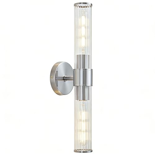 Hardwired Chrome Bathroom Vanity Light Threaded Glass Wall Sconce