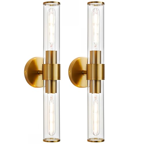 Hardwired Gold Bathroom Vanity Light Clear Glass Wall Sconce 2 Pack (2 Count)