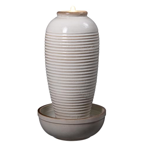 Ivory Ceramic Ribbed Vase Fountain