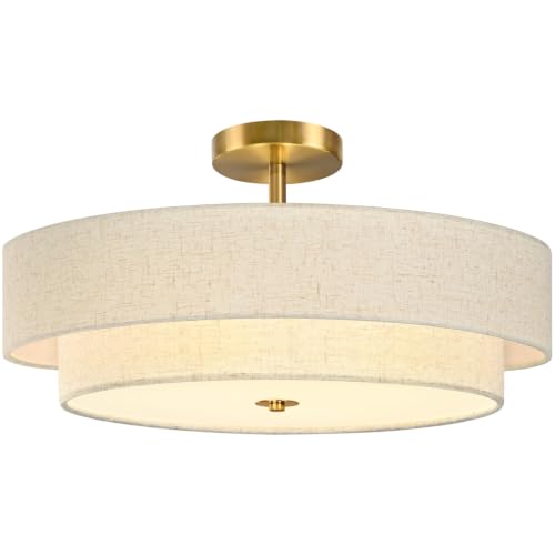 20" Modern 2 Layer Fabric Ceiling Light Gold Classic Drum Light Fixture 5
