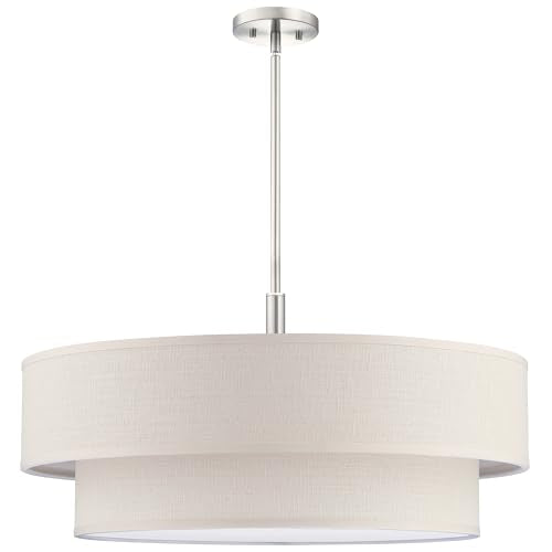 6 Light 26 Inch Cream Fabric Shade Hanging Pendant Ceiling Light Fixture