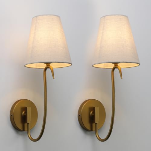 Swan Neck Wall Sconces Fixtures with Linen Fabric Shade Set of 2 (2 Count)