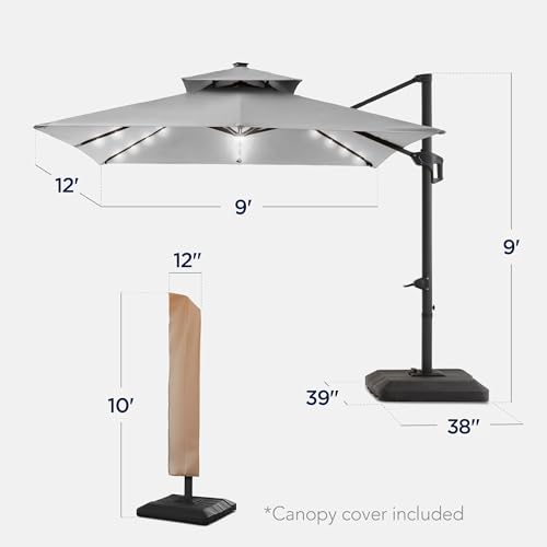 9x12ft LED Cantilever Patio Umbrella w