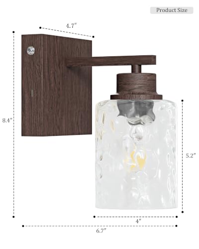 Hammered Glass Battery Operated Wall Sconces Set of Two Walnut