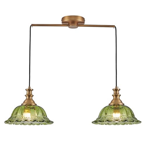 Vintage Pendant Light Fixtures Modern Green Glass Hanging Lighting with Adjustable Cord for Kitchen Island Dining Room Living Room Hallway