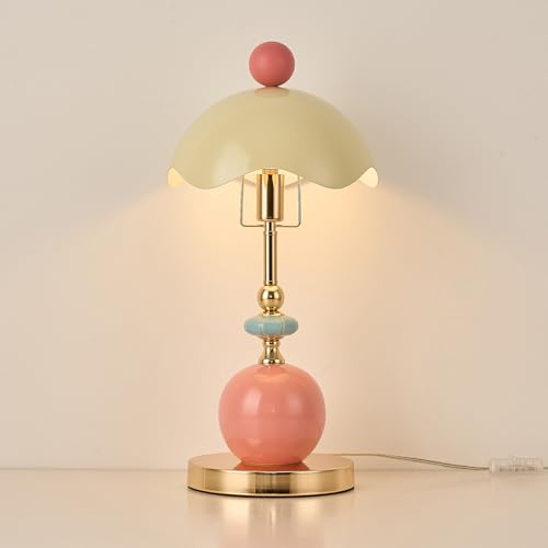 Modern Green Metal Shade Table Lamp Plug in Metal Base Desk Light with Plug Cord Switch for Bedroom Bedside Living Room