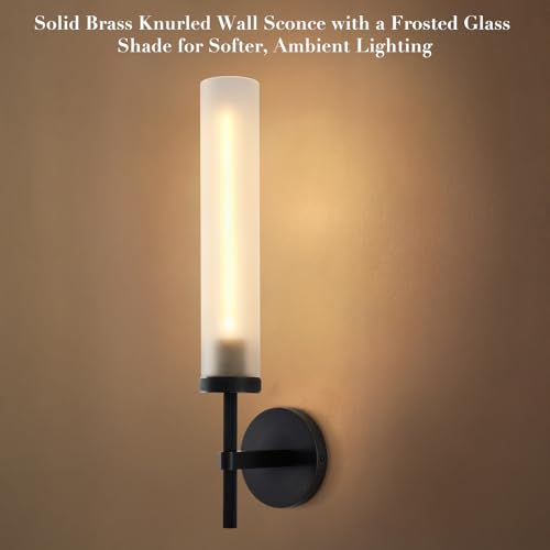 Modern Hardwired Frosted Glass Bathroom Black Wall Sconces 2PC
