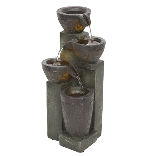 14" Tall Stoned Jar Water Fountain with Cascading LED Lights