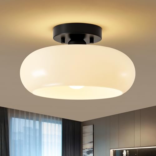 Mid Century Modern Black Semi Flush Ceiling Light 11.0 Inch