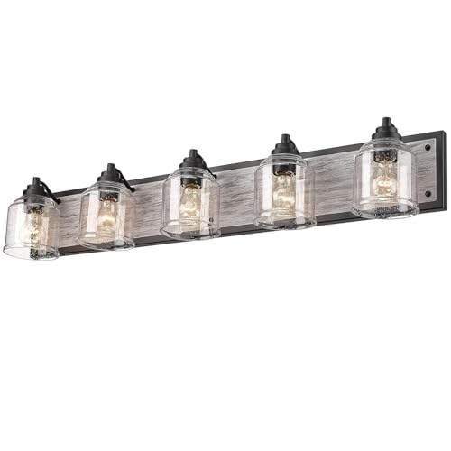 5 Light Bathroom Vanity Lights Large 40"with Bubble Glass Shade