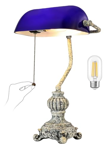 Retro Blue Glass Bankers Desk Lamp