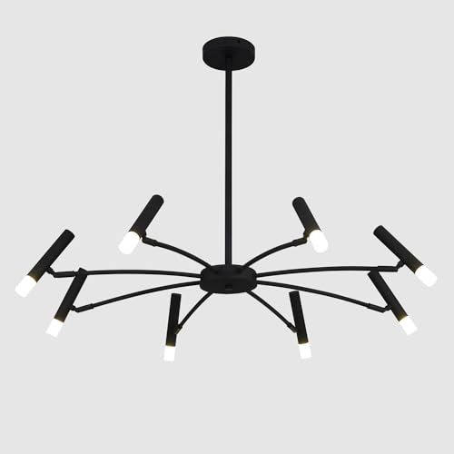 Lighting 8 Light Black Metal Light Fixture Modern Foyer Chandelier Lighting Mid Century Industrial Sputnik Chandeliers Contemporary High Ceiling Chandelier Lights for Dining Room