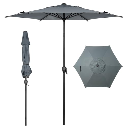 7.5FT Lyon Outdoor Patio Umbrella Outdoor Table Umbrella with Push Button Tilt and Crank Market Umbrella 6 Sturdy Ribs UV Protection Waterproof for Garden Deck Backyard Pool Grey