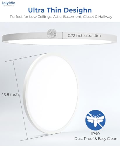 15.8in Ultra Thin Hardwired Flush Mount Ceiling Light