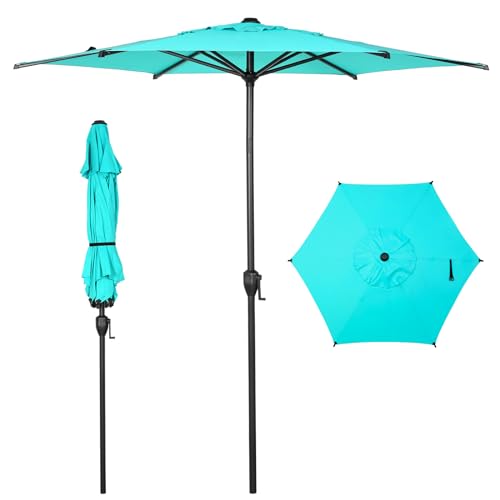 7.5FT Lyon Outdoor Patio Umbrella Outdoor Table Umbrella with Push Button Tilt and Crank Market Umbrella 6 Sturdy Ribs UV Protection Waterproof for Garden Deck Backyard Pool
