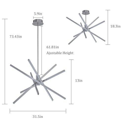 5 Lights Modern Sputnik Chandelier Brushed Nickel LED Sputnik Light Fixture