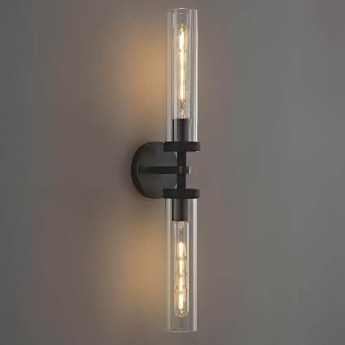 24 inch Bathroom Sconce Linear Glass Sconce Black Wall Sconce Hardwired