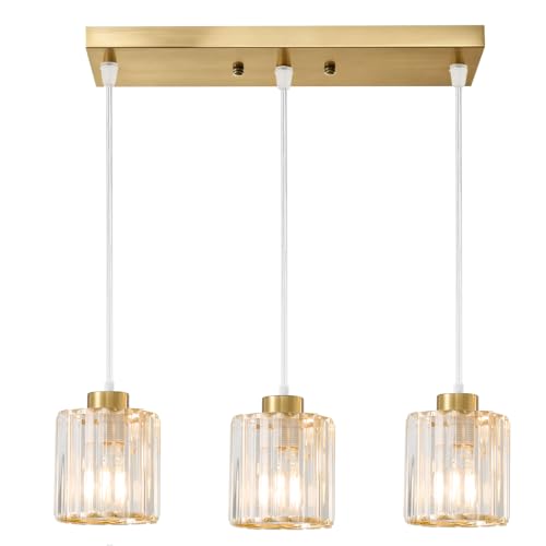3 Light Pendant Light Fixtures with Gold Strip Glass