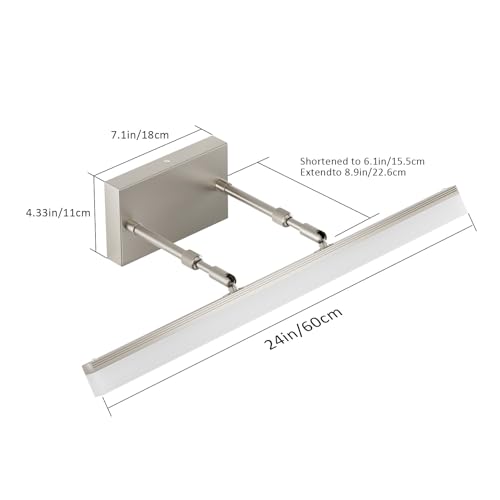 24 inch Modern Brushed Nickel Vanity Light Adjustable Bathroom Light Fixtures Over Mirror Rotatable Vanity Lighting 5500K