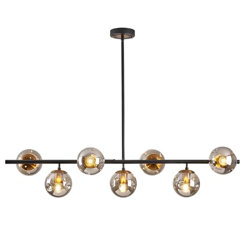 7 Lights Black and Gold Mid Century Modern linear Sputnik Chandelier
