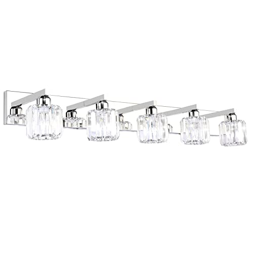 Crystal Bathroom Vanity Light Stainless Steel Modern Vanity Light 5 Lights Crystal Bathroom Vanity Light Fixtures