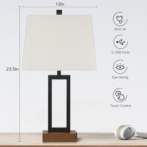 Table Lamp for Bedroom Set of 2 with 2 USB Ports and AC Power Outlet (2 Count)