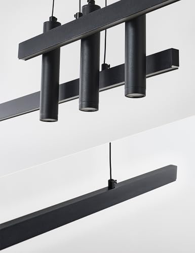 83" Modern Black Linear Pendant Lights Kitchen Island Lighting Minimalist Led Chandeliers Pool Table Light Dimmable Ceiling Hanging Light Fixture Dining Room with Remote Control
